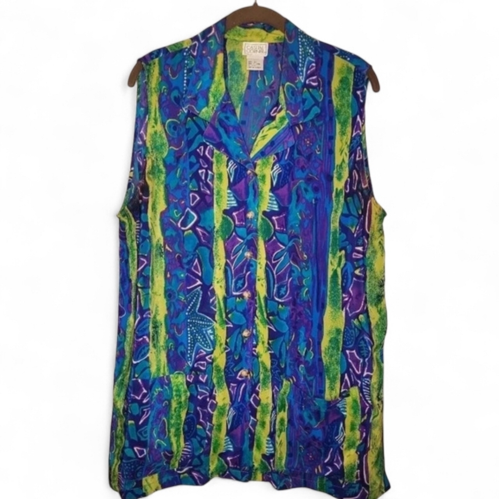 CASUAL CORNER SILK Vintage Hawaiian button-down Women's shirt blouse, size L